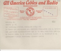 [Telegrama] 1945 nov. 17, Bogotá [a] Gabriela Mistral, Río de Janeiro
