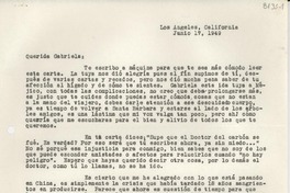[Carta] 1949 jun. 17, Los Angeles, California, [EE.UU.] [a] Gabriela [Mistral]
