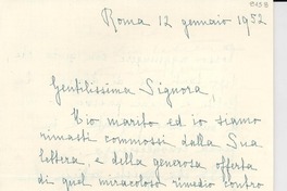 [Carta] 1952 genn. 12, Roma, [Italia] [a] [Gabriela Mistral]