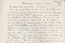 [Carta] 1945 ago. 18, Montevideo, [Uruguay] [a] Gabriela [Mistral]