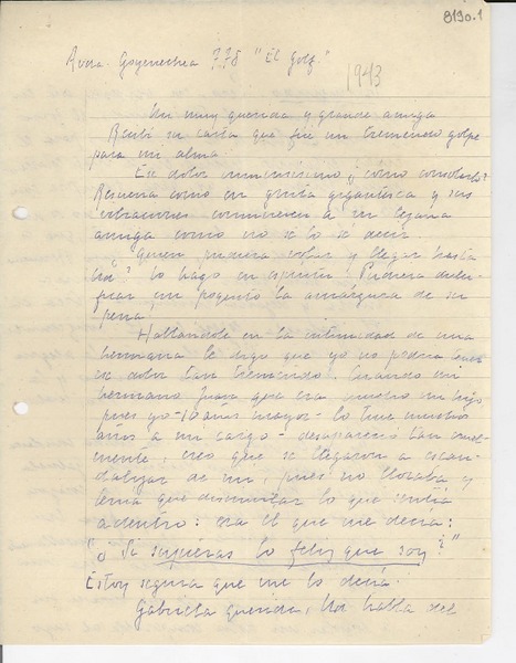 [Carta] [1943, Santiago] [a] Gabriela Mistral