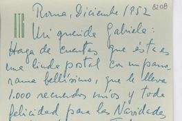 [Carta] 1952 dic., Roma [a] Gabriela Mistral