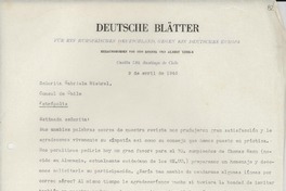 [Carta] 1945 abr. 9, [Santiago] [a] Gabriela Mistral, Petrópolis