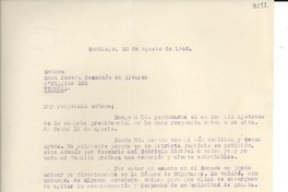 [Carta] 1946 ago. 20, Santiago [a] Rosa Josefa Ossandón de Álvarez, Vicuña