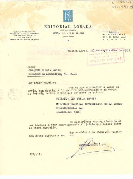 [Carta] 1953 abr. 18, Buenos Aires, [Argentina] [a] Joaquín García Monje, San José
