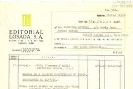 [Recibo] 1954 jul. 13, Buenos Aires, [Argentina] [a] Gabriela Mistral co Doris Dana, Roslyn Harbor, New York, (U.S.A.)