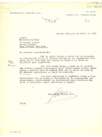 [Carta] 1956 abr. 19, Buenos Aires, [Argentina] [a] Gabriela Mistral, Roslyn Harbor, New York, (U.S.A.)
