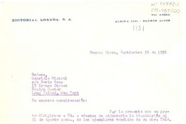 [Carta] 1956 sep. 26, Buenos Aires, [Argentina] [a] Gabriela Mistral, Roslyn Harbor, New York, (U.S.A.)