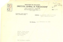 [Carta] 1963 feb. 18, San Salvador, [El Salvador] [a] Doris Dana, Pound Ridge, New York, [Estados Unidos].