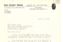 [Carta] 1950 apr. 7, Long Island, New York, [Estados Unidos] [a] Doris Dana co Palma Guillén de Nicolau, Mexico City, México