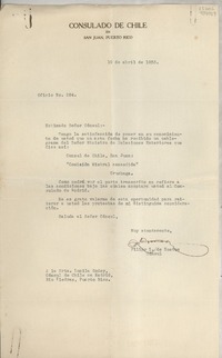 Oficio N° 284, 1933 abr. 19, San Juan, Puerto Rico [a la] Srta. Lucila Godoy, Cónsul de Chile en Madrid