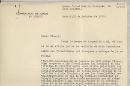 [Oficio] N° 20920, 1935 oct. 22, Madrid, [España] [al] Señor Cónsul de Chile en Comisión, Lisboa, [Portugal]