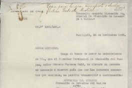 Of. N° 1201290, 1938 nov. 25, Guayaquil, [Ecuador] [al] Señor Ministro de Relaciones Exteriores y Comercio, Santiago de Chile