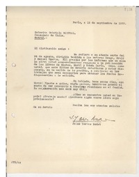[Carta] 1933 sept. 12, París, [Francia] [a] Gabriela Mistral, Madrid, [España]