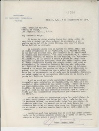 [Carta] 1948 sept. 8, México, D. F., México [a] Gabriela Mistral, Cónsul de Chile, Los Angeles, California, [EE.UU.]