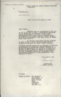 Circular N° 2556-34, 1947 ago. 20, New York, [Estados Unidos] [al] señor Cónsul de Chile, Santa Barbara