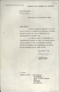 Circular N° 3163-47, 1947 oct. 20, Nueva York, [Estados Unidos] [al] señor Cónsul de Chile, Santa Barbara