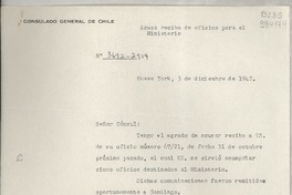 [Circular] N° 3692-2714, 1947 dic. 3, Nueva York, [Estados Unidos] [a] Gabriela Mistral, Cónsul de Chile, 729 East Anapamu St., Santa Barbara, Cal.