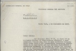 Circular N° 3705-51, 1947 dic. 4, Nueva York, [Estados Unidos] [al] señor Cónsul de Chile, Santa Barbara