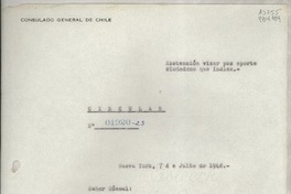 Circular N° 01920-23, 1948 jul. 7, Nueva York, [EE.UU.] [a los] [Señores Cónsules de Chile en EE.UU. y Puerto Rico]