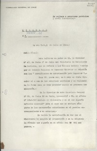 Circular N° 01937-34, 1948 jul. 9, Nueva York, [EE.UU.] [a los] [Señores Cónsules de Chile en EE.UU. y Puerto Rico]