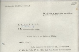 Circular N° 01937-34, 1948 jul. 9, Nueva York, [EE.UU.] [a los] [Señores Cónsules de Chile en EE.UU. y Puerto Rico]