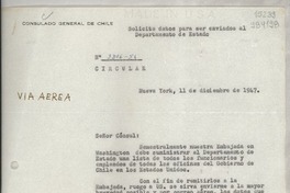 Circular N° 3806-54, 1947 dic. 11, Nueva York, [Estados Unidos] [al] señor Cónsul de Chile, Santa Bárbara