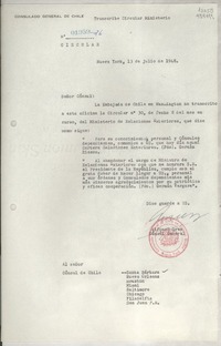 Circular N° 01959-26, 1948 jul. 13, Nueva York, [EE.UU.] [a los] [Señores Cónsules de Chile en EE.UU. y Puerto Rico]