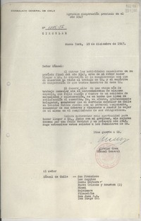 Circular N° 3886-56, 1947 dic. 19, Nueva York, [Estados Unidos] [al] señor Cónsul de Chile, Santa Bárbara