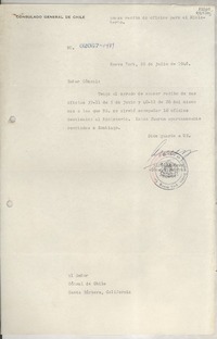 Circular N° 02067-1489, 1948 jul. 26, Nueva York, [EE.UU.] [al] Señor Cónsul de Chile, Santa Bárbara, California, [EE.UU.]