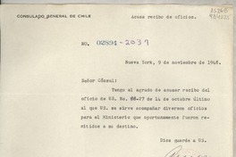 Circular N° 02894-2037, 1948 nov. 9, Nueva York, [EE.UU.] [al] Señor Cónsul de Chile, Santa Bárbara, Cal., [EE.UU.]