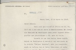 [Circular] N° 00811-512, 1948 mar. 20, Nueva York, [Estados Unidos] [al] señor Cónsul de Chile, Santa Bárbara, California