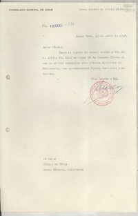 [Circular] N° 01095-112, 1948 abr. 13, Nueva York, [Estados Unidos] [al] señor Cónsul de Chile, Santa Bárbara, California