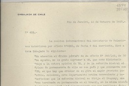 [Circular] N° 452, 1937 oct. 13, Río de Janeiro, [Brasil] [a] Señorita Gabriela Mistral