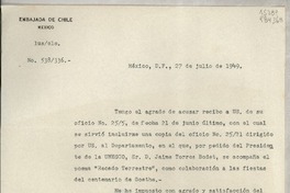 [Oficio] N° 538336, 1949 jul. 27, México, D.F., México [al] Cónsul de Chile en Comisión, Señorita Gabriela Mistral, Jalapa, Ver., [México]