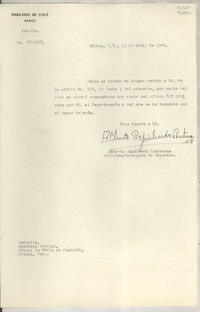 [Oficio] N° 272168, 1950 abr. 13, México, D.F., México [a la] Señorita, Gabriela Mistral, Cónsul de Chile en Comisión, Jalapa, Ver., [México]