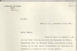 [Oficio] N° 850, 1950 nov. 21, México D. F. [a] Gabriela Mistral, Cónsul de Chile, Veracruz