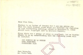 [Carta] [1966?], [Estados Unidos] [a] miss Janet A. Kahn, con copia a Doris Dana, New York, [Estados Unidos]