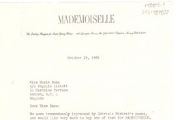 [Carta] 1966 oct. 19, New York, [Estados Unidos] [a] Doris Dana, London, England