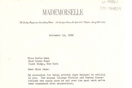 [Carta] 1966 nov. 16, New York, [Estados Unidos] [a] Doris Dana, New York, [Estados Unidos]