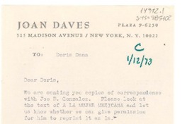 [Carta] 1972 nov. 27, [New York, Estados Unidos] [a] Doris Dana, [Estados Unidos]