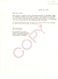 [Carta] 1965 mar. 12, [Estados Unidos] [a] Bernard B. Perry, con copia a Doris Dana, Bloomington, Indiana, [Estados Unidos]