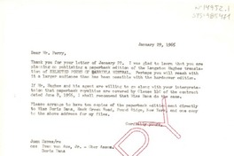 [Carta] 1965 jan. 29, [Estados Unidos] [a] Bernard B. Perry, con copia a Doris Dana, Bloomington, Indiana, [Estados Unidos]
