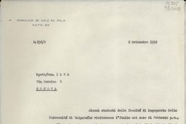 [Oficio] N° 156G, 1952 sett. 2, Nápoles, Italia [al] Spett/Soc. ILVA, Via Corsica 4, Genova, [Italia]