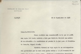 [Oficio] N° 171G, 1952 sept. 18, Nápoles, Italia [al] Señor Embajador de México en Roma