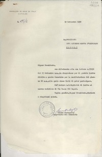 [Oficio] N° 173G, 1952 sett. 19, Nápoles, Italia [al] Sr. Presidente Ente Autonómo Mostra D'Oltremare, Napoli, [Italia]