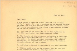 [Carta] 1972 jun. 15, [Estados Unidos] [a] Doris Dana, con copia a Margaret Bates, Bridgehampton, Long Island, [Estados Unidos]