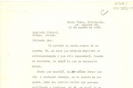 [Carta] 1950 ago. 11, Chula Vista, California, [Estados Unidos] [a] Gabriela Mistral, Xalapa, México