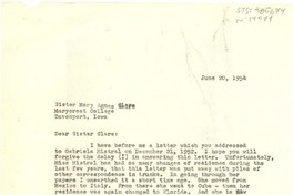 [Carta] 1954 jun. 20, Roslyn Harbor, New York, [Estados Unidos] [a] sister Mary Agnes Clare, Davenport, Iowa, [Estados Unidos]