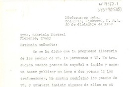 [Carta] 1954 jun. 20, Columbia, Missouri, U.S.A. [a] Gabriela Mistral, Florence, Italy